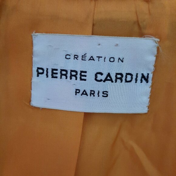 Vintage 60s Pierre Cardin Suit Jacket M Mod Daisy Buttons Yellow Wool Gabardine - Picture 2 of 12